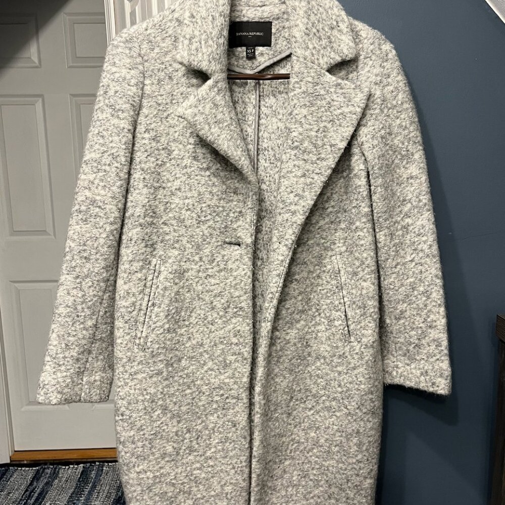 Banana Republic Grey & White Mixed Wool Coat – XS Petite